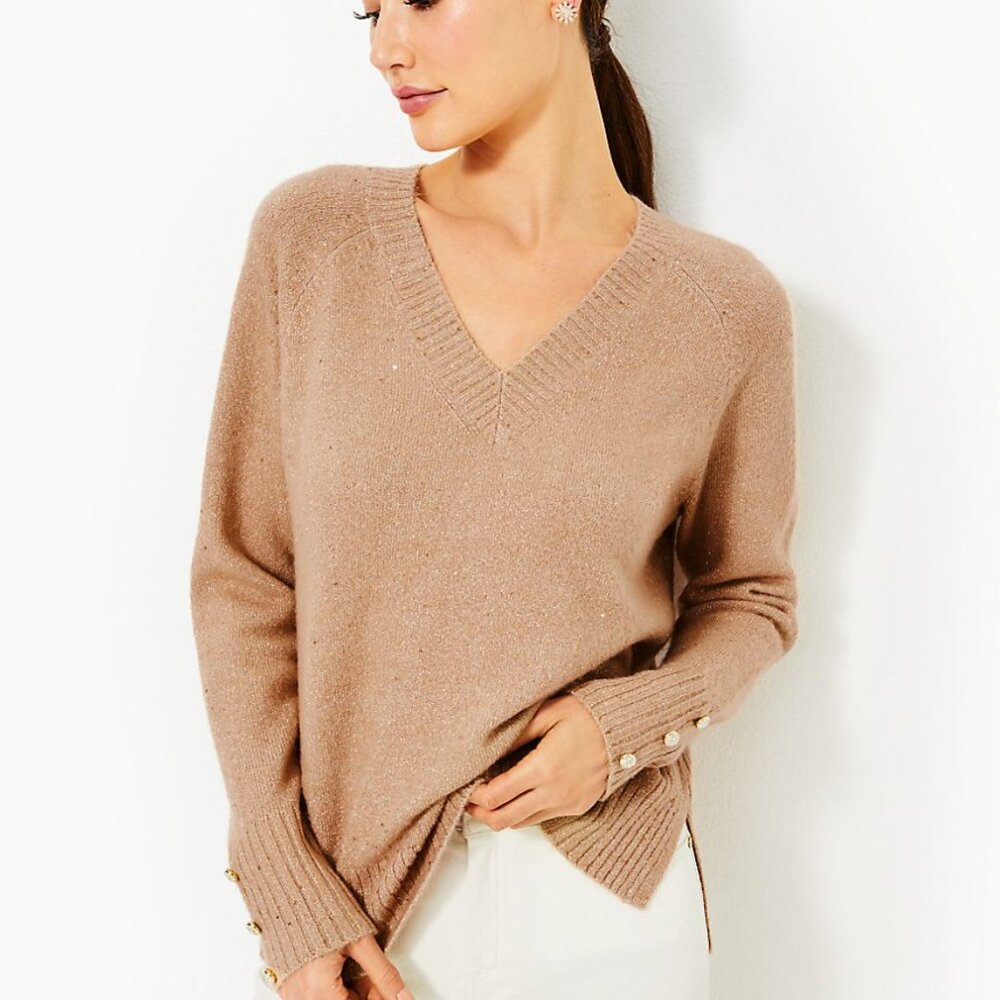 Lilly Pulitzer KAYCEE size Small/S Gold Metallic Sequin SWEATER-Retail $148